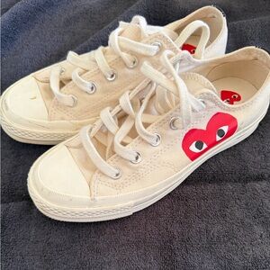 Comme des Garcons Cream Sneakers with Red Heart